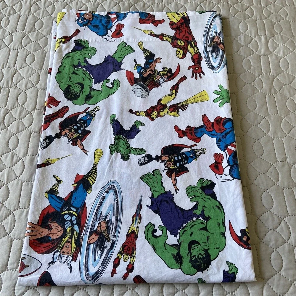 POTTERY BARN KIDS AVENGERS Marvel Comics Twin Size Flat Sheet Laundry Bag Lot
